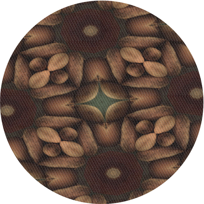 Round Machine Washable Transitional Black Brown Rug, wshpat2516