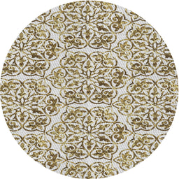 Round Machine Washable Transitional White Gold Rug, wshpat2517