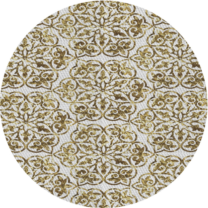 Round Machine Washable Transitional White Gold Rug, wshpat2517