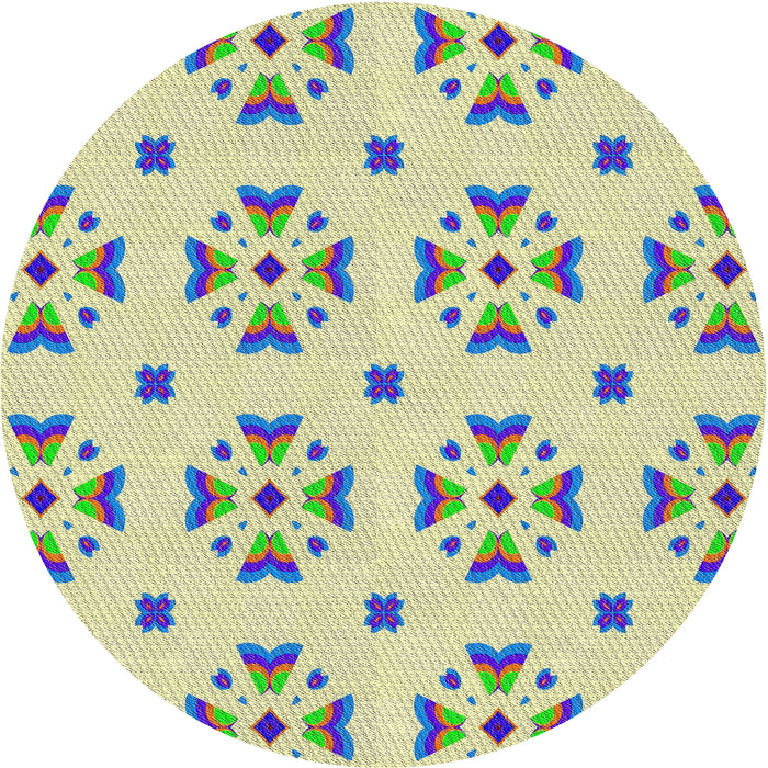 Round Machine Washable Transitional Khaki Gold Rug, wshpat2518