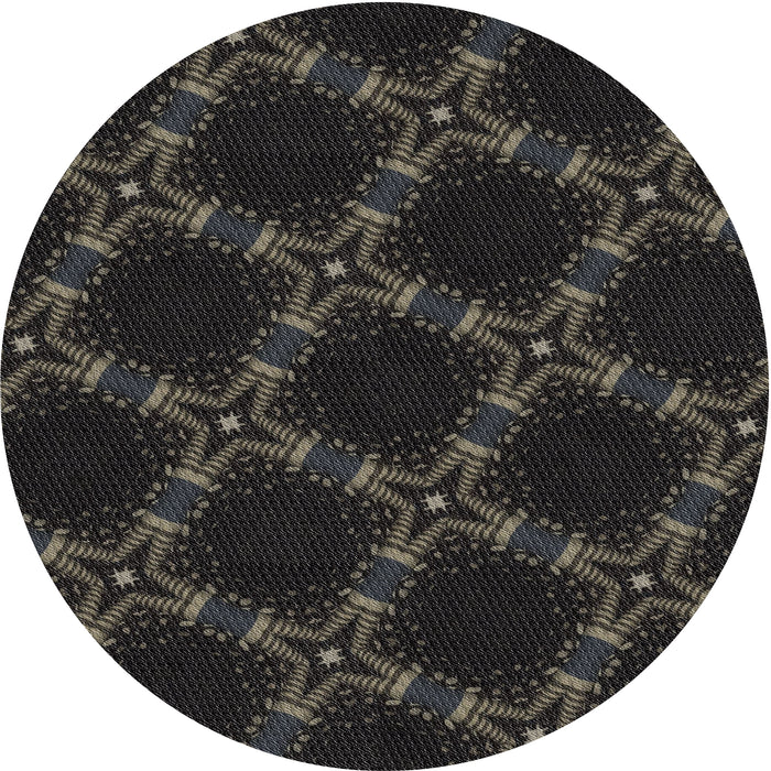 Round Patterned Carbon Gray Novelty Rug, pat2538