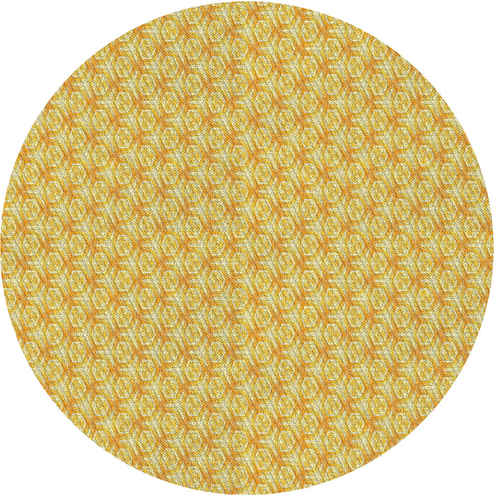 Round Patterned Chrome Gold Yellow Novelty Rug, pat2543