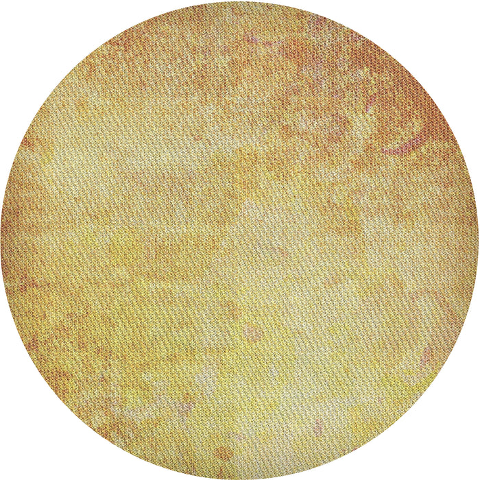 Round Machine Washable Transitional Mustard Yellow Rug, wshpat2546