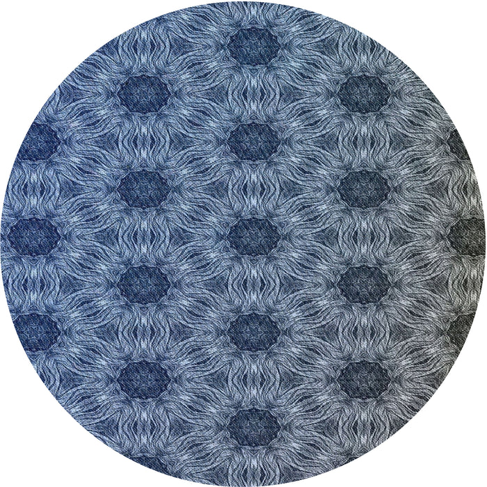 Round Machine Washable Transitional Lapis Blue Rug, wshpat2559