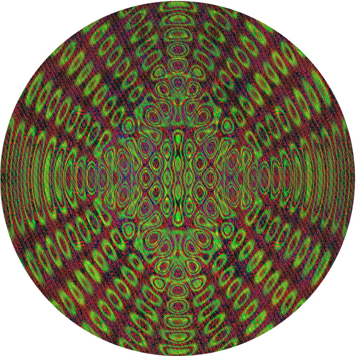 Round Machine Washable Transitional Green Rug, wshpat2604