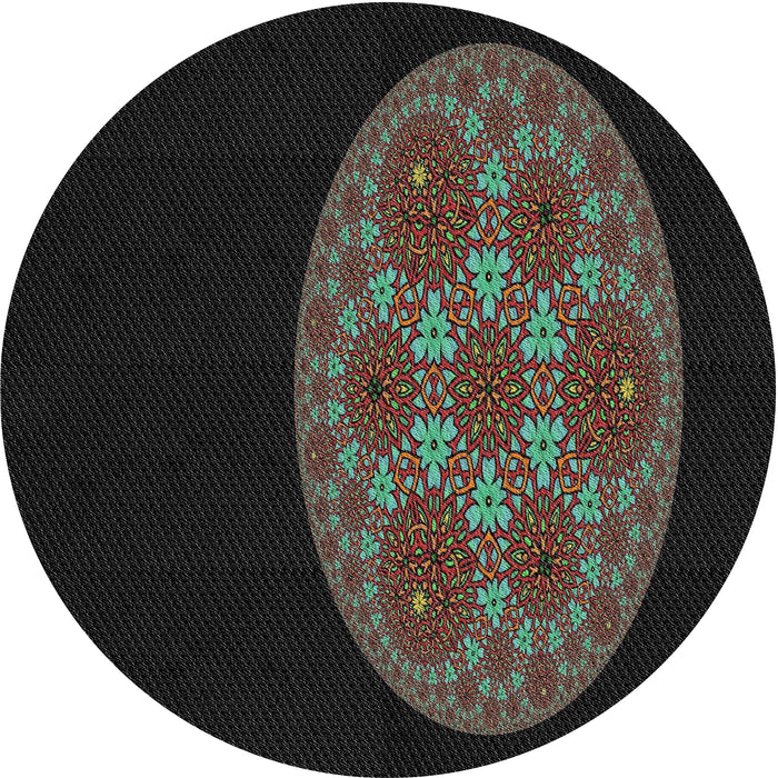 Round Machine Washable Transitional Black Rug, wshpat260
