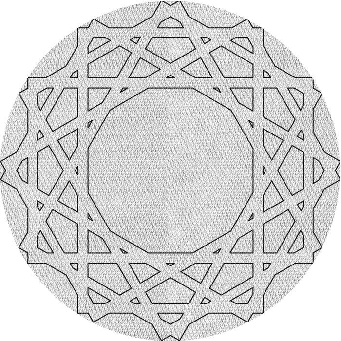 Round Patterned Gunmetal Gray Novelty Rug, pat2663