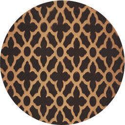 Round Machine Washable Transitional Black Brown Rug, wshpat2666