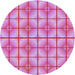 Round Machine Washable Transitional Magenta Pink Rug, wshpat2697