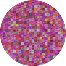 Round Machine Washable Transitional Medium Violet Red Pink Rug, wshpat2705