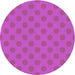 Round Machine Washable Transitional Fuchsia Magenta Purple Rug, wshpat2747