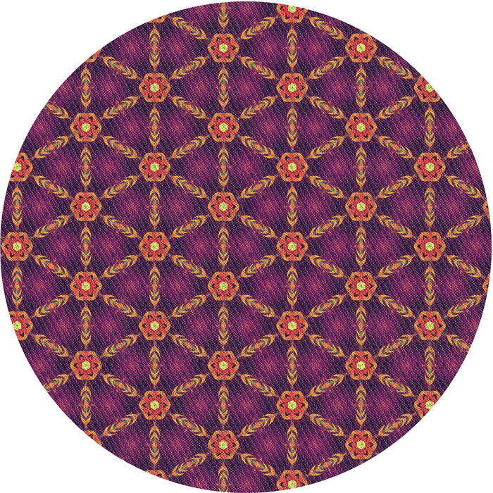 Round Machine Washable Transitional Plum Velvet Purple Rug, wshpat2766