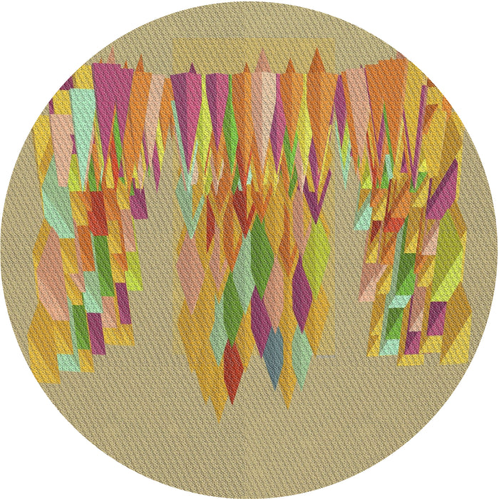 Round Patterned Chrome Gold Yellow Novelty Rug, pat2780