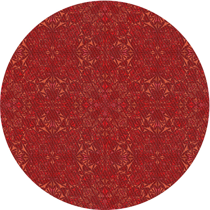 Round Machine Washable Transitional Fire Red Rug, wshpat2809