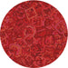 Round Machine Washable Transitional Fire Red Rug, wshpat2817