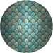 Round Machine Washable Transitional Dark Slate Gray Green Rug, wshpat2859