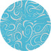 Round Patterned Blue Abstract Machine Washable Rug, wshpat2865