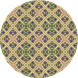 Round Patterned Neon Yellow Novelty Rug, pat2867