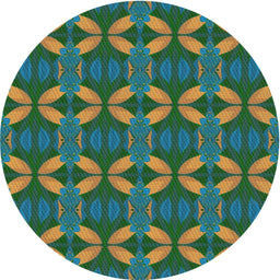 Round Machine Washable Transitional Green Rug, wshpat2874