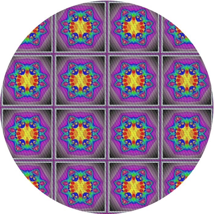 Round Patterned Gunmetal Gray Modern Rug, pat2882