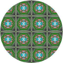 Round Machine Washable Transitional Green Rug, wshpat2883