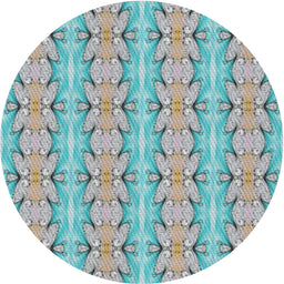 Round Patterned Grayish Turquoise Green Novelty Rug, pat2893