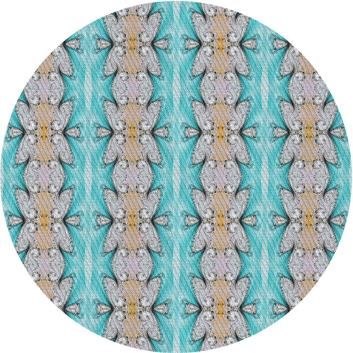 Round Patterned Grayish Turquoise Green Novelty Rug, pat2893
