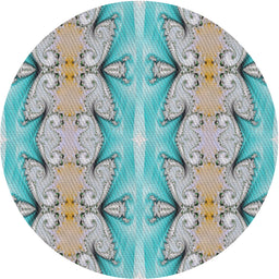 Round Machine Washable Transitional Grayish Turquoise Green Rug, wshpat2895