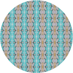 Round Machine Washable Transitional Grayish Turquoise Green Rug, wshpat2896