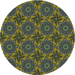 Round Machine Washable Transitional Dark Forest Green Rug, wshpat2898