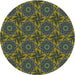 Round Machine Washable Transitional Dark Forest Green Rug, wshpat2898