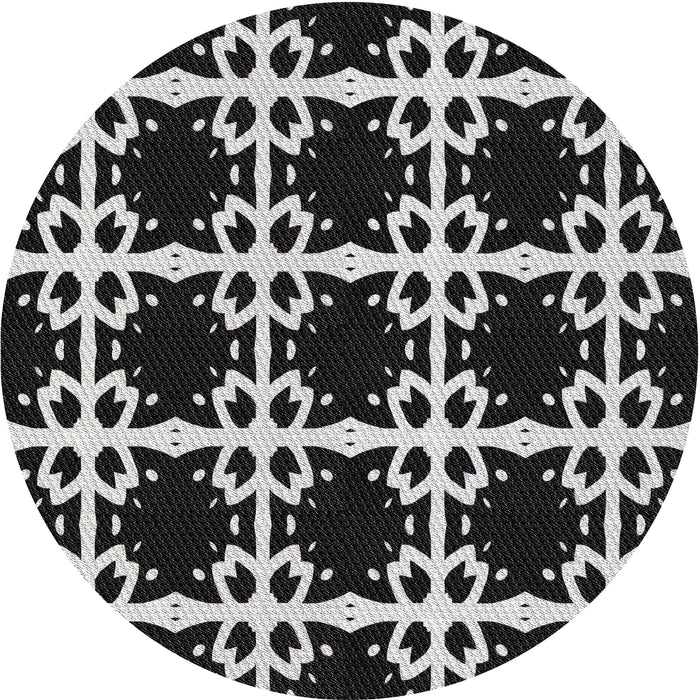 Round Machine Washable Transitional Black Rug, wshpat2908