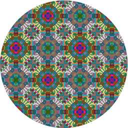 Round Patterned Dark Sea Green Modern Rug, pat2917