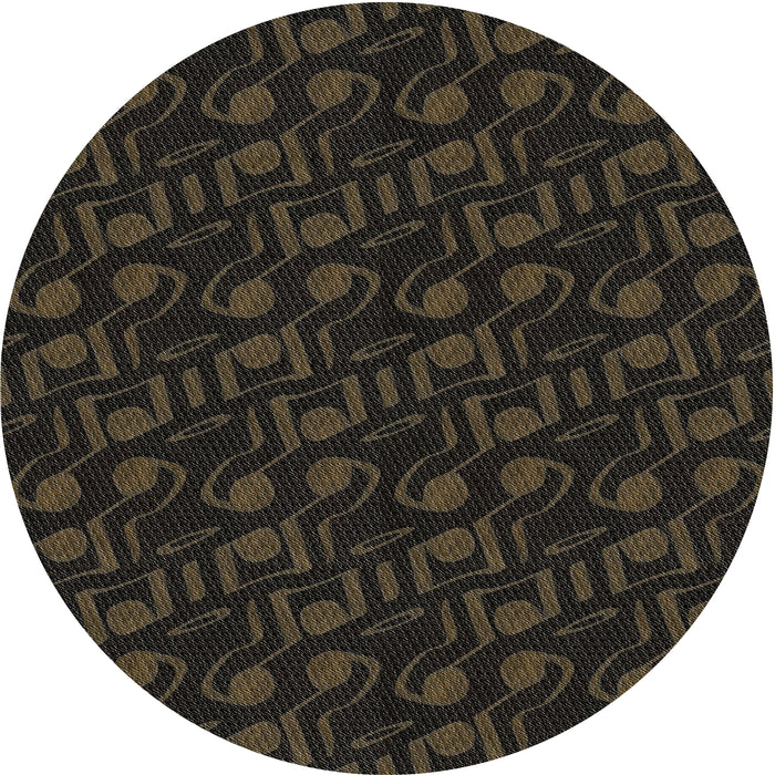 Round Patterned Black Abstract Machine Washable Rug, wshpat2951