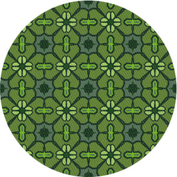 Round Machine Washable Transitional Green Rug, wshpat2983