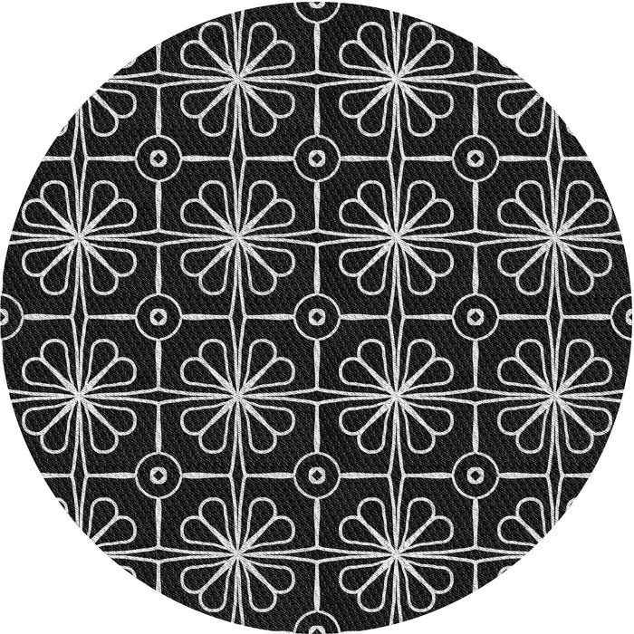 Round Machine Washable Transitional Black Rug, wshpat2985