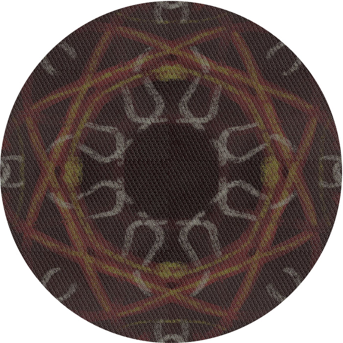 Round Machine Washable Transitional Black Brown Rug, wshpat2996