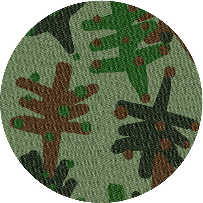 Round Patterned Dark Forest Green Novelty Rug, pat3000
