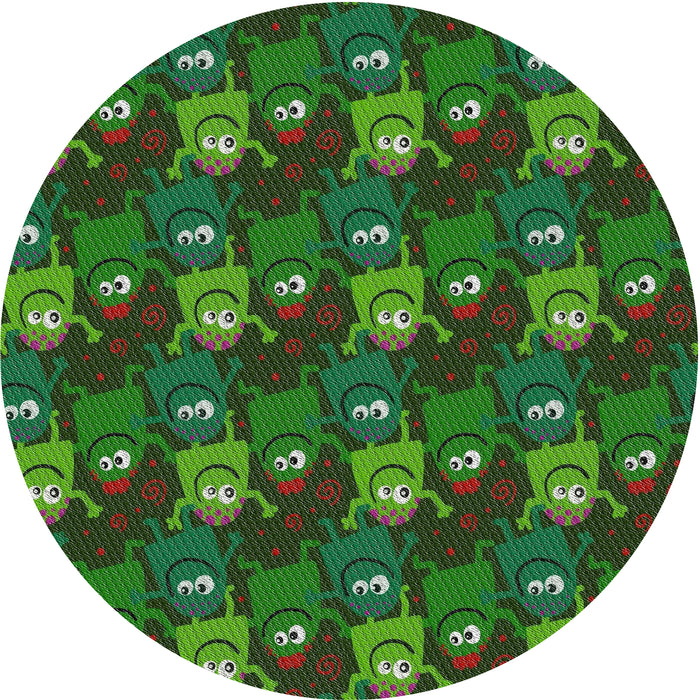 Round Patterned Dark Forest Green Novelty Rug, pat3003