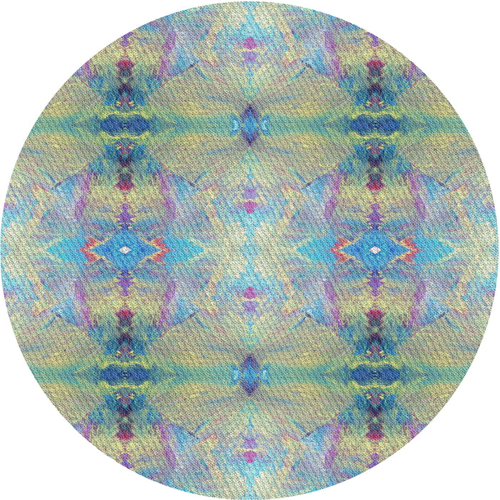 Round Patterned Grayish Turquoise Green Novelty Rug, pat302