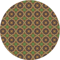 Round Machine Washable Transitional Brass Green Rug, wshpat3055
