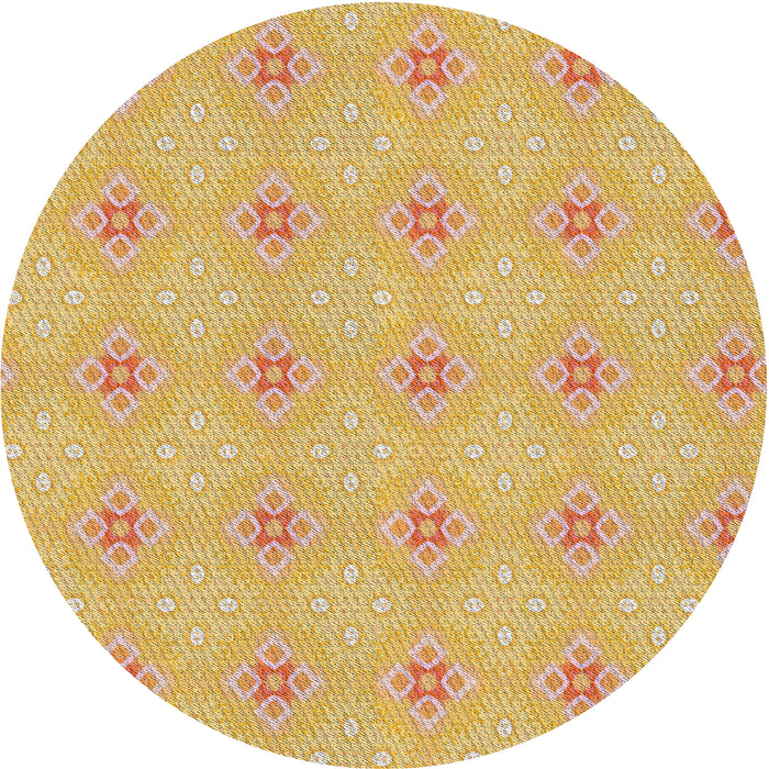 Round Patterned Chrome Gold Yellow Novelty Rug, pat3079