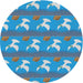 Round Patterned Blue Abstract Machine Washable Rug, wshpat3086