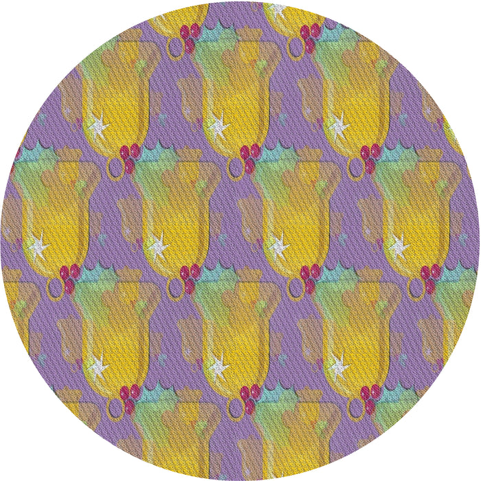 Round Patterned Mauve Taupe Purple Novelty Rug, pat3090