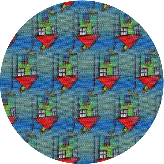 Round Machine Washable Transitional Seafoam Green Rug, wshpat3112