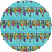 Round Patterned Sky Blue Novelty Rug, pat3114