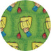 Round Patterned Green Novelty Rug, pat3117