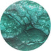 Round Machine Washable Transitional Turquoise Green Rug, wshpat3134