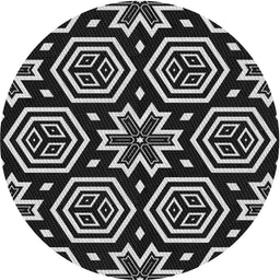 Round Machine Washable Transitional Black Rug, wshpat3153