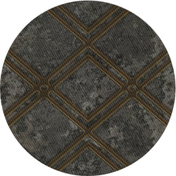 Round Machine Washable Transitional Midnight Gray Rug, wshpat3166